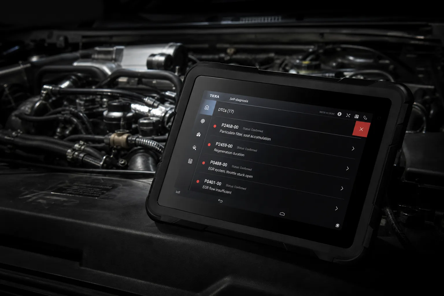 Teşhis tableti / OBD cihazı, bulanık motor bölmesi, Arıza Rehberi sayfası görseli
